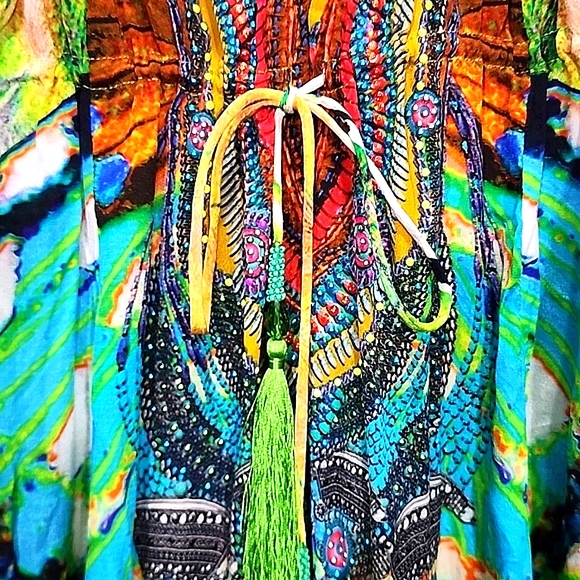 Shahida Parides 100% viscose crepe silk boho colorful dress size S/M - Picture 2 of 12